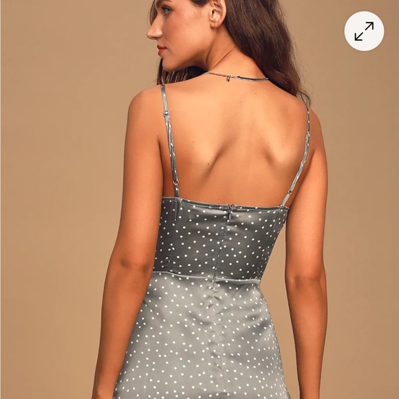 Lulu's Gray Polka Dot Satin Dress - Picture 3 of 7